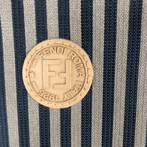 Vintage Fendi Roma Italy 1925 Striped Cosmetic Clutch Bag Leather Trim - Picture 5 of 16